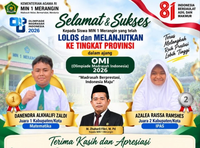 Kamad MIN 1 Merangin Ucapkan Selamat & Apresiasi Utusan MIN 1 Merangin pada OMI 2026 Kamad MIN 1 Merangin Ucapkan Selamat & Apresiasi Utusan MIN 1 Merangin pada OMI 2026