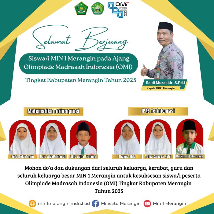 Enam Siswa Wakili MIN 1 Merangin pada Olimpiade Madrasah Indonesia Tingkat Kabupaten Tahun 2025