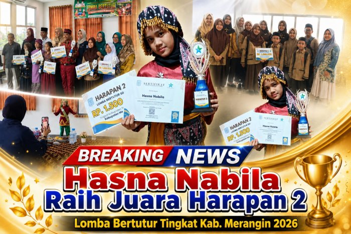 Hasna Nabila Raih Juara Harapan Lomba Bertutur Tingkat Kabupaten Merangin 2026