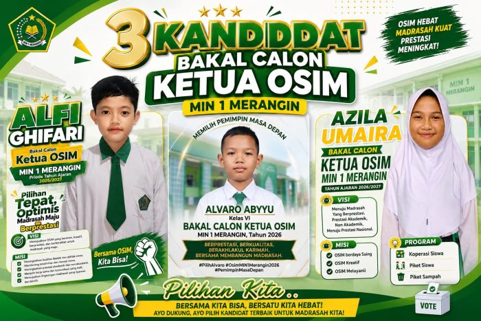 Alvaro, Azila, dan Alfi Maju Jadi Bakal Calon Ketua OSIM MIN 1 Merangin Periode Tahun Ajaran 2026/2027 Alvaro, Azila, dan Alfi Maju Jadi Bakal Calon Ketua OSIM MIN 1 Merangin Periode Tahun Ajaran 2026/2027