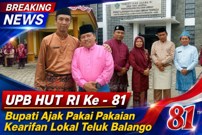 Bupati Merangin Ajak ASN dan Guru Pakai Teluk Balango, Pelajar Pakai Seragam di Upacara HUT RI Ke-81 Bupati Merangin Ajak ASN dan Guru Pakai Teluk Balango, Pelajar Pakai Seragam di Upacara HUT RI Ke-81